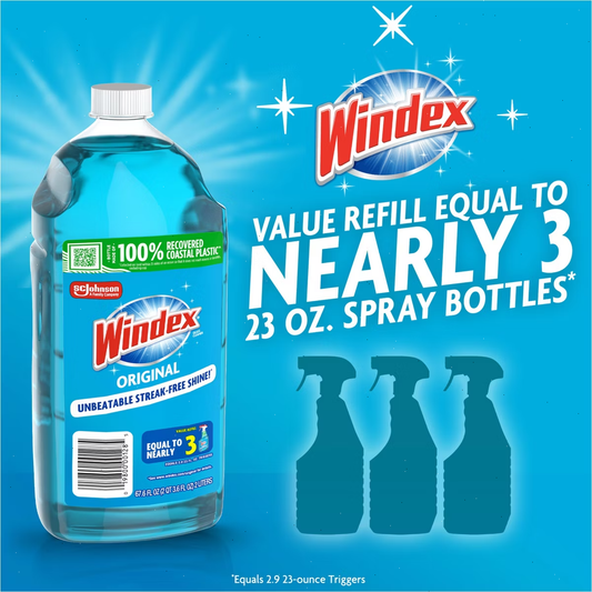Windex Original Blue Window and Glass Cleaner Refill Bottle - 67.6 fl oz